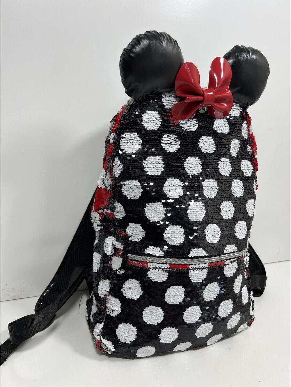 Disney Parks Retired Reversible Sequins Mini Moose Backpack EUC Black Red Ears - Picture 2 of 9